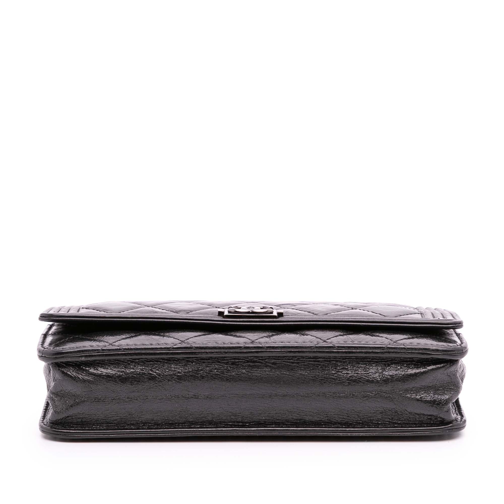 Quilted Shiny Aged Calfskin Boy Wallet On Chain