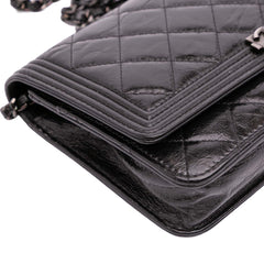 Quilted Shiny Aged Calfskin Boy Wallet On Chain