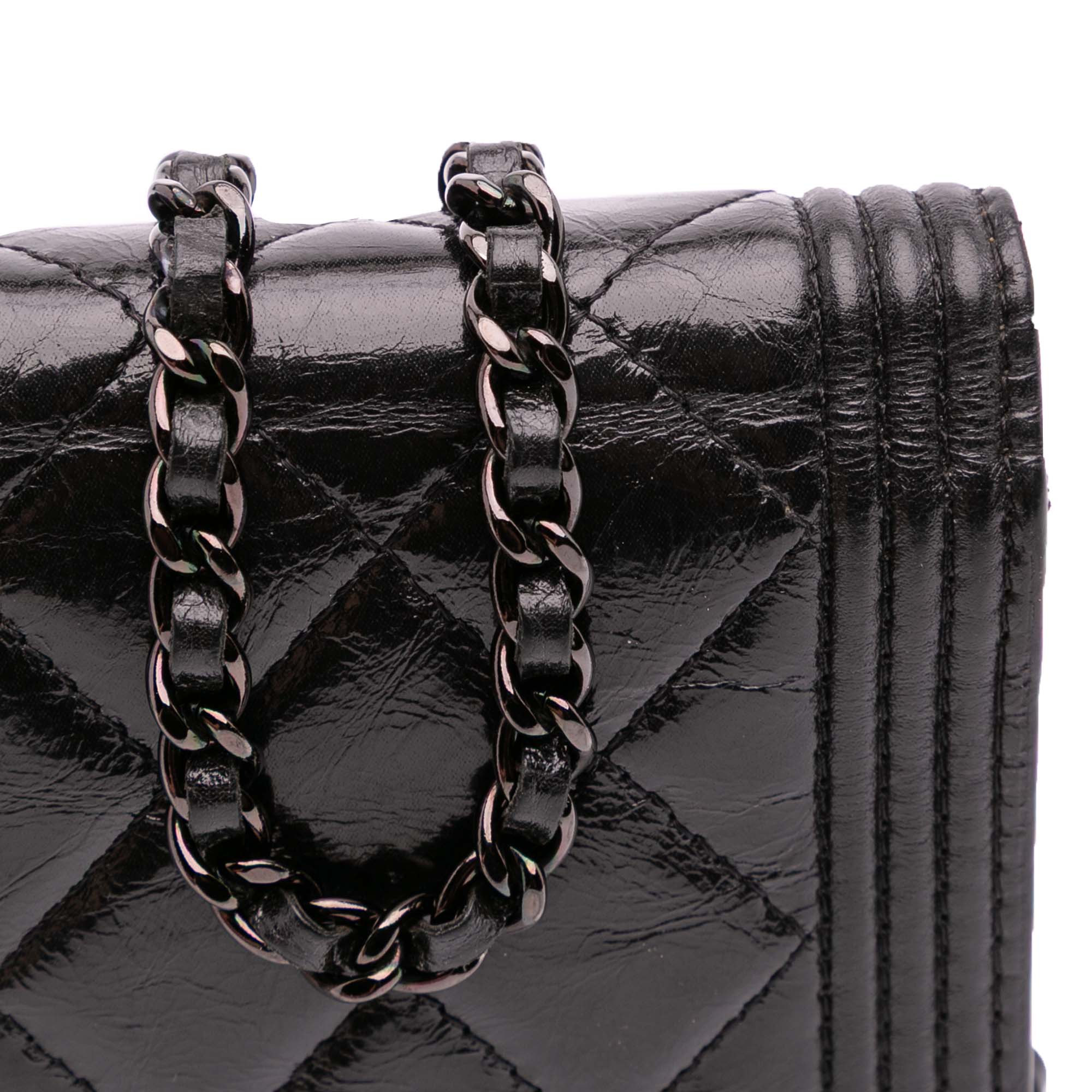 Quilted Shiny Aged Calfskin Boy Wallet On Chain