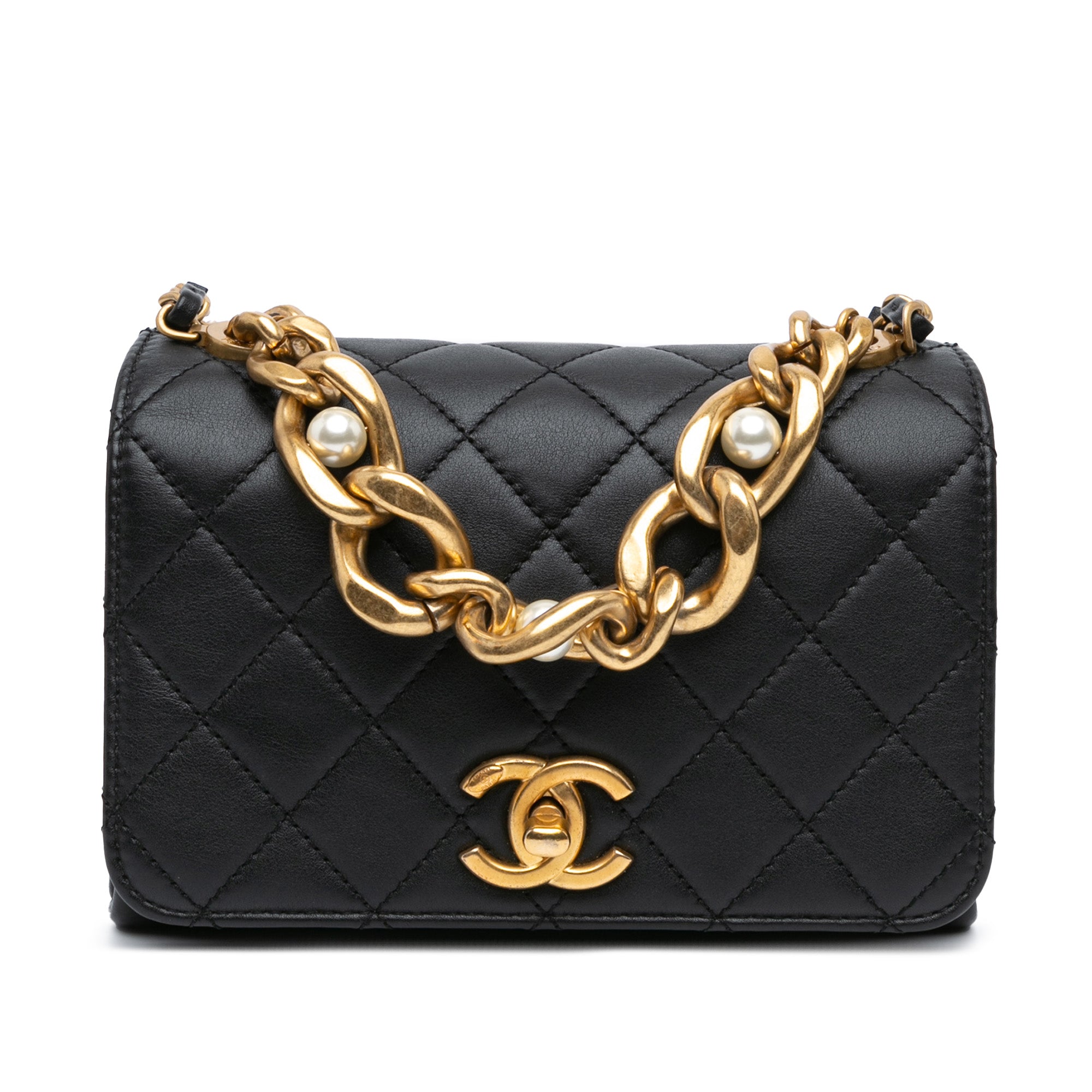 Quilted Calfskin Pearl Jewel Chain Flap