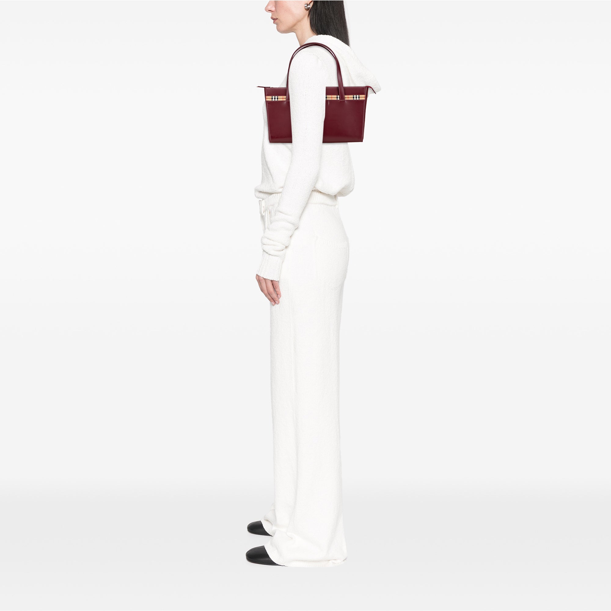 House Check Trimmed Leather Handbag