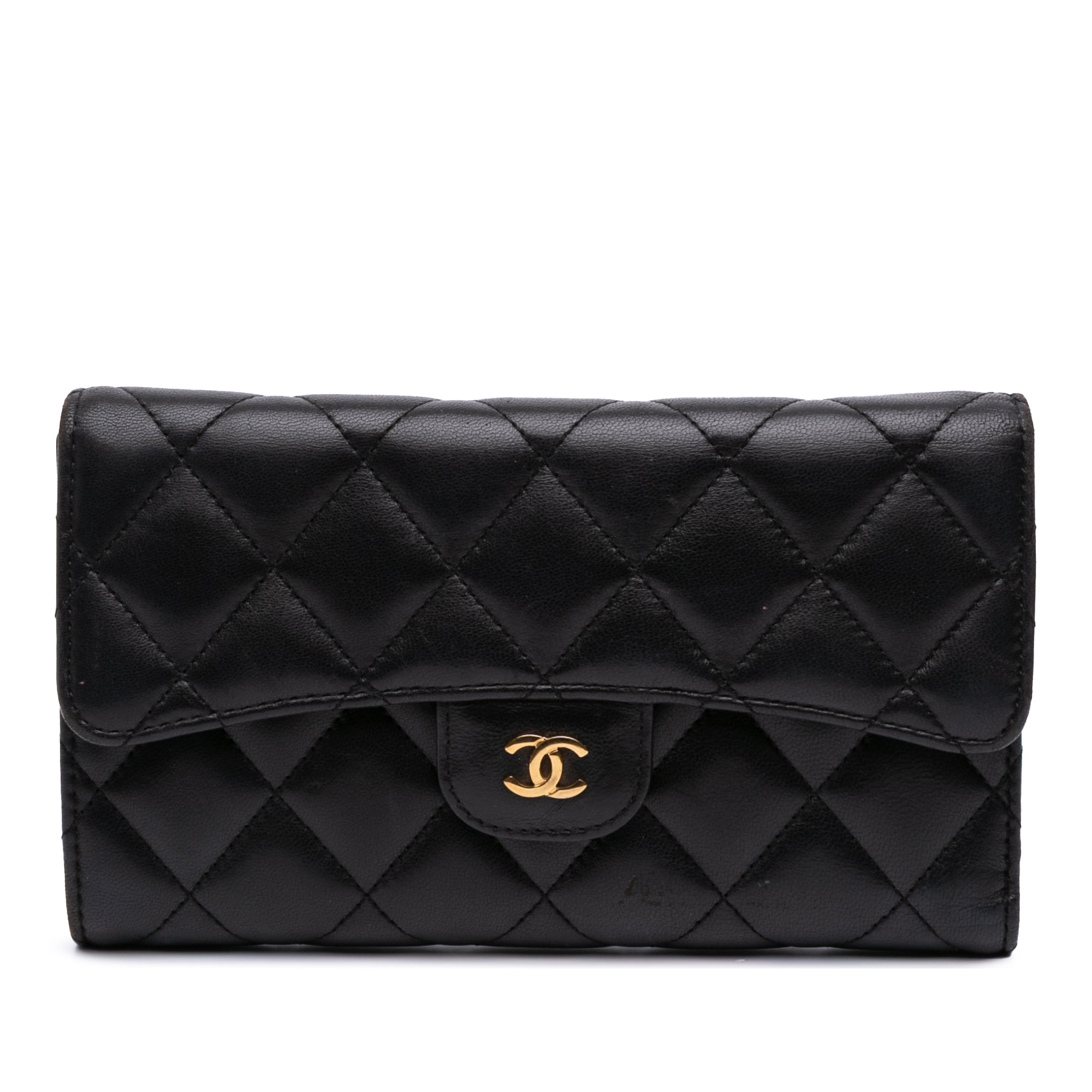 Large CC Quilted Lambskin Flap Wallet