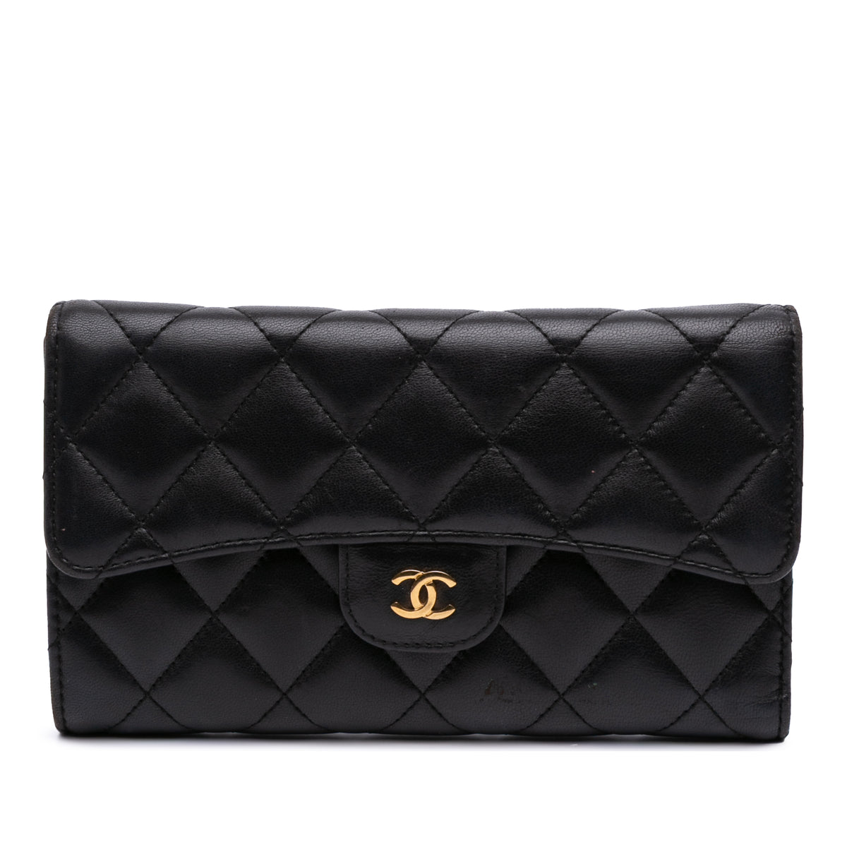 Large CC Quilted Lambskin Flap Wallet