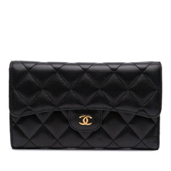 Large CC Quilted Lambskin Flap Wallet