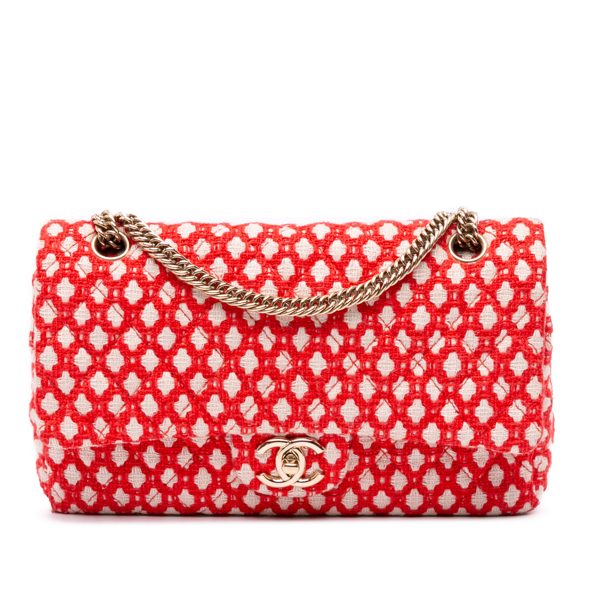 Medium Quilted Tweed Bijoux Chain Double Flap