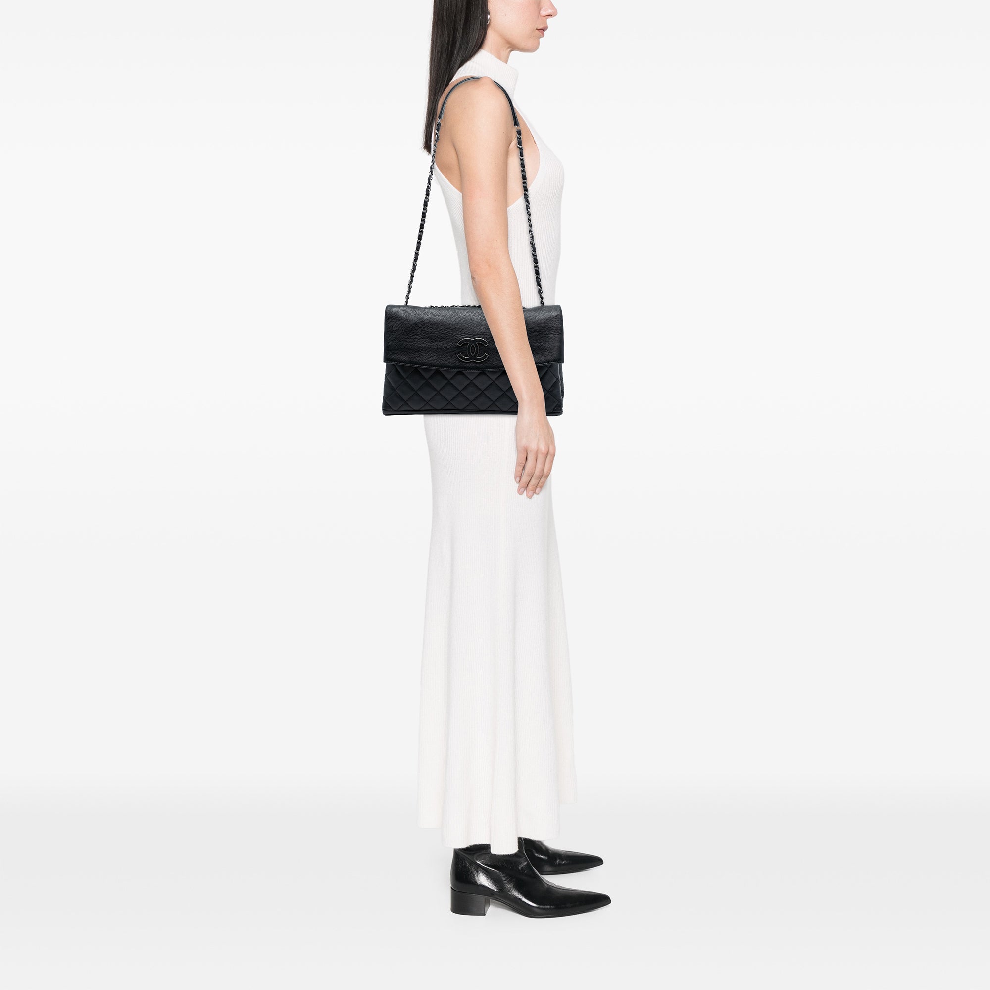 CC Quilted Calfskin Hamptons Foldover Flap