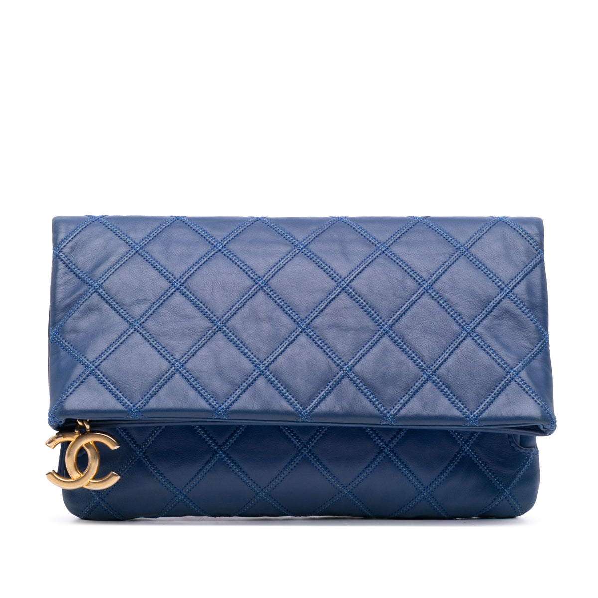CC Quilted Lambskin Foldover Clutch