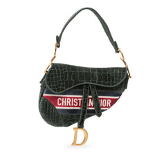 Velvet Embroidered Crocodile Effect Saddle Bag