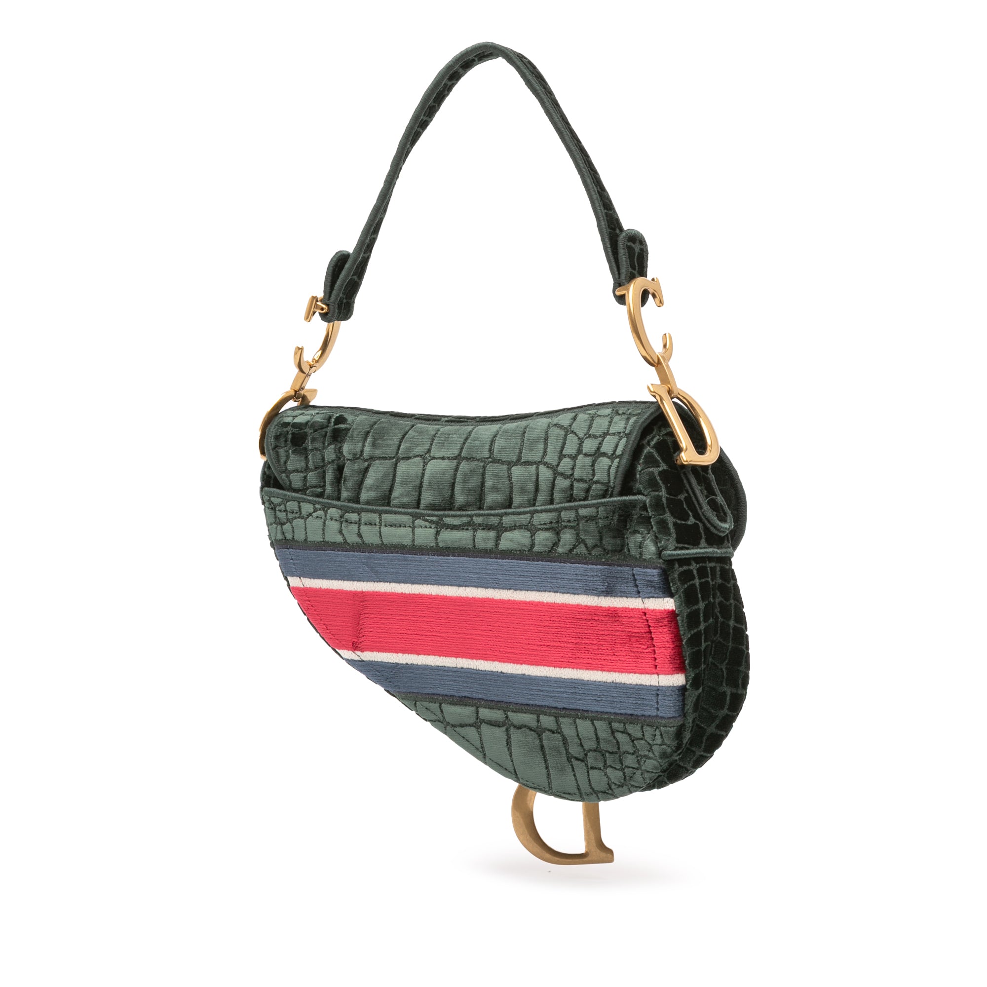 Velvet Embroidered Crocodile Effect Saddle Bag