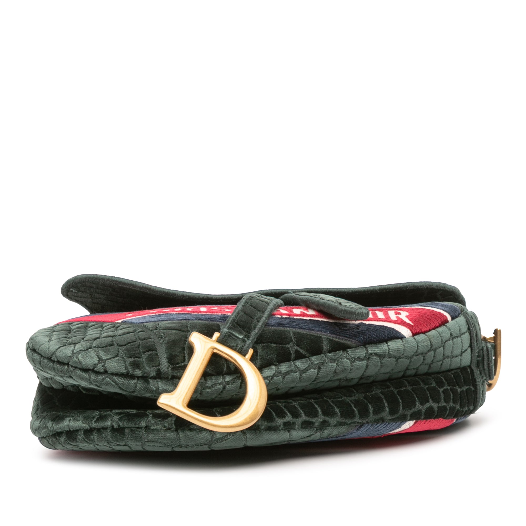 Velvet Embroidered Crocodile Effect Saddle Bag