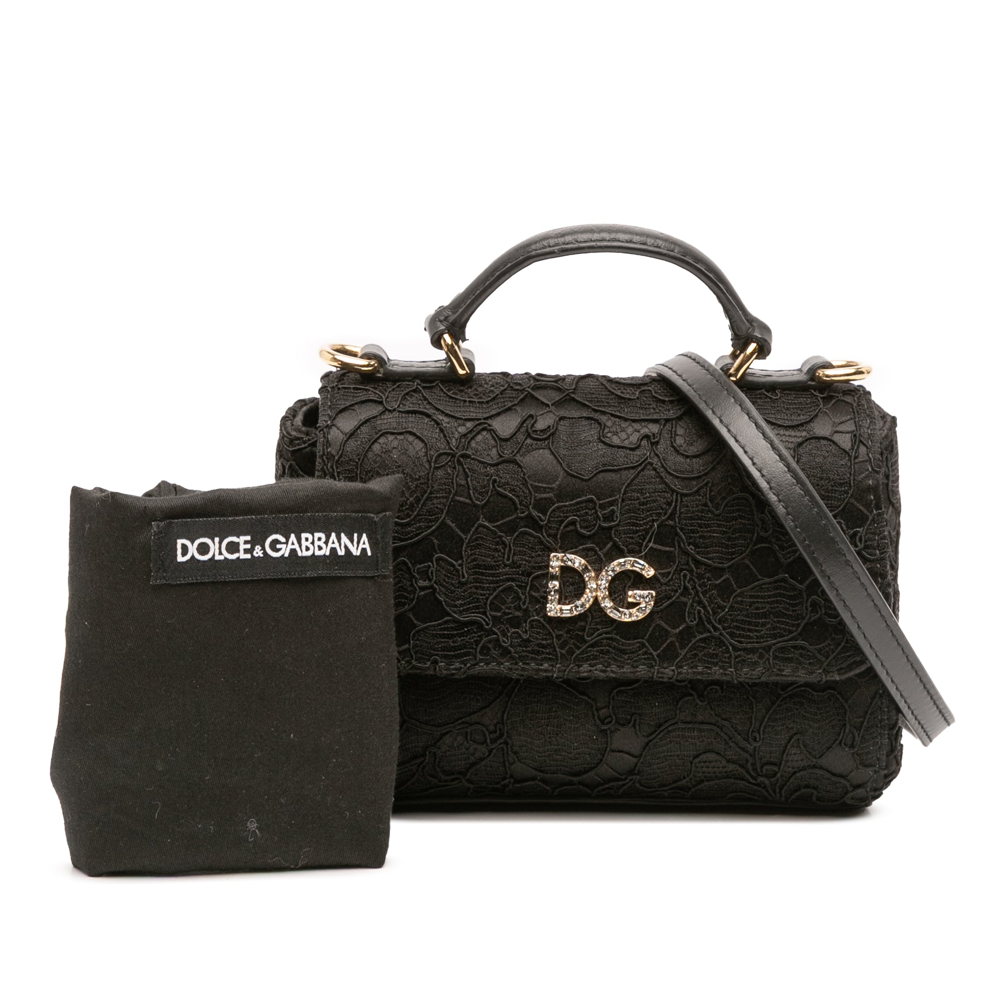 Silk and Lace Crystal Embellished DG Flap Satchel