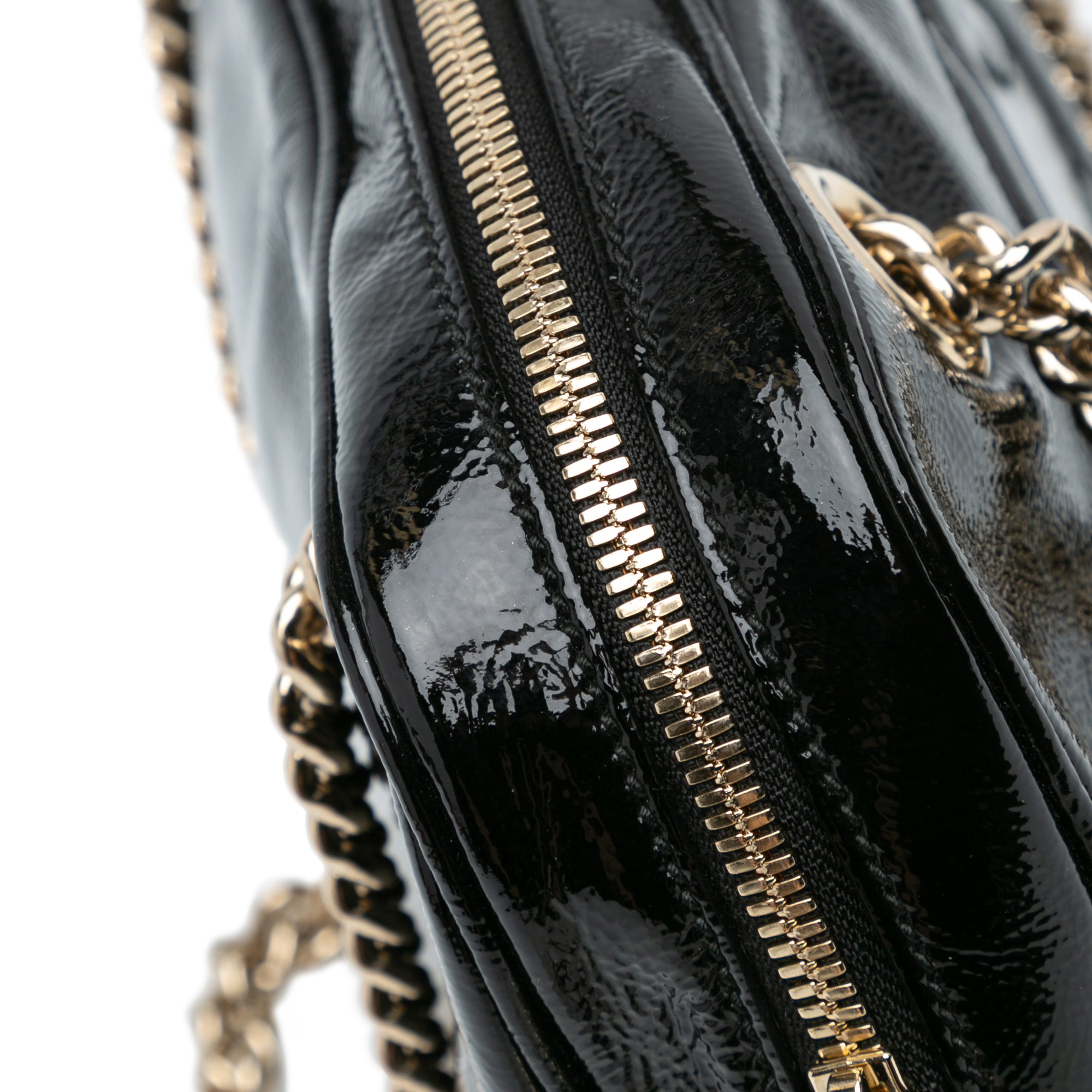 Patent Soho Chain Zip Shoulder Bag