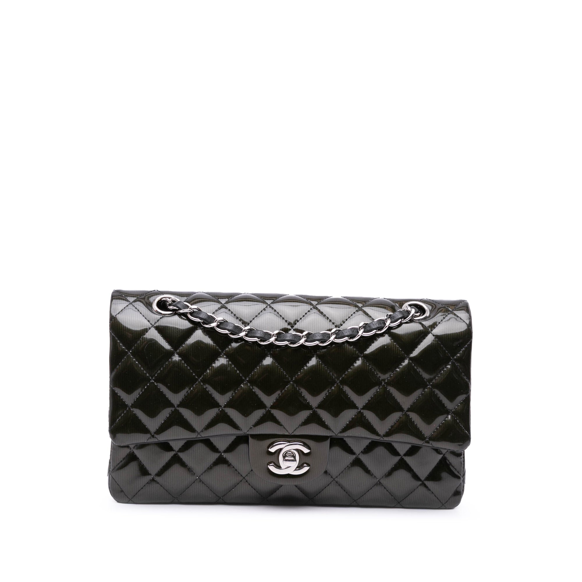 Medium Classic Striped Patent Double Flap