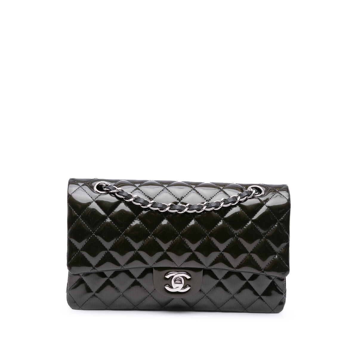 Medium Classic Striped Patent Double Flap