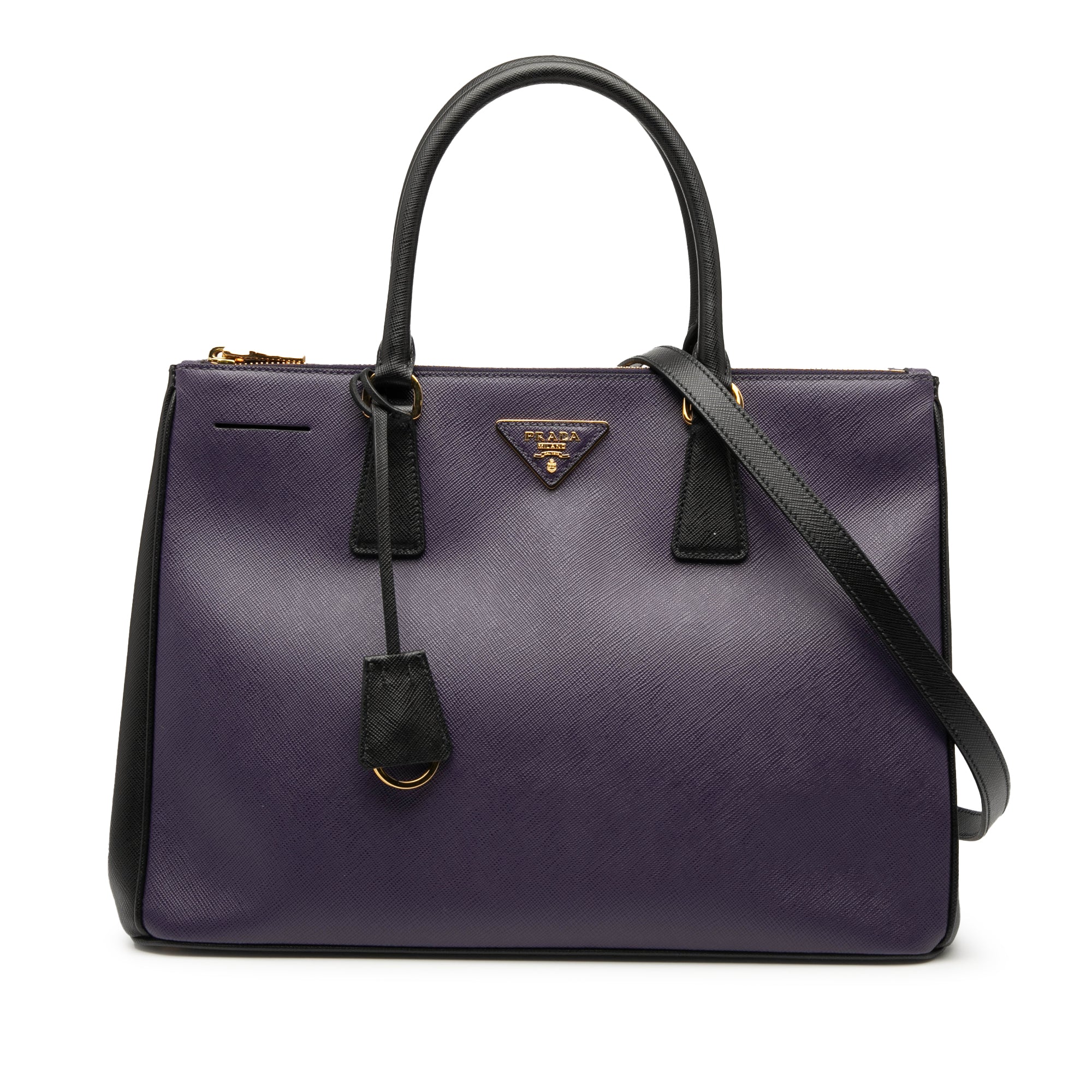 Medium Bicolor Saffiano Lux Galleria Double Zip Satchel