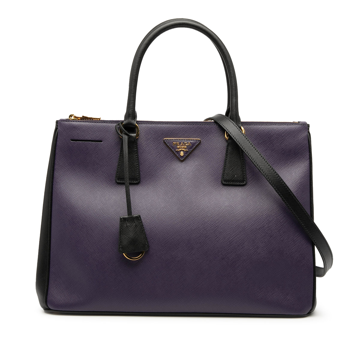 Medium Bicolor Saffiano Lux Galleria Double Zip Satchel