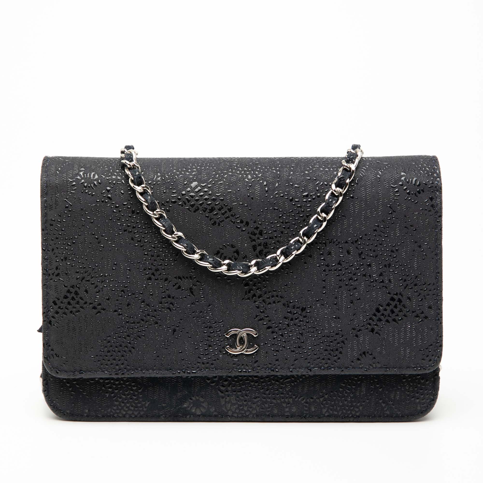 CC Lace Overlay Goatskin Wallet On Chain