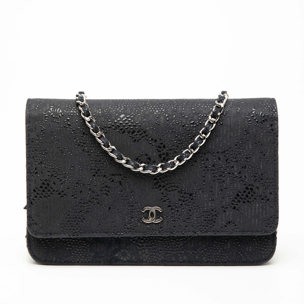 CC Lace Overlay Goatskin Wallet On Chain