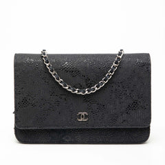 CC Lace Overlay Goatskin Wallet On Chain