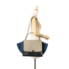 Medium Tricolor Calfskin and Suede Trapeze Satchel