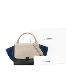 Medium Tricolor Calfskin and Suede Trapeze Satchel
