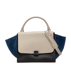 Medium Tricolor Calfskin and Suede Trapeze Satchel