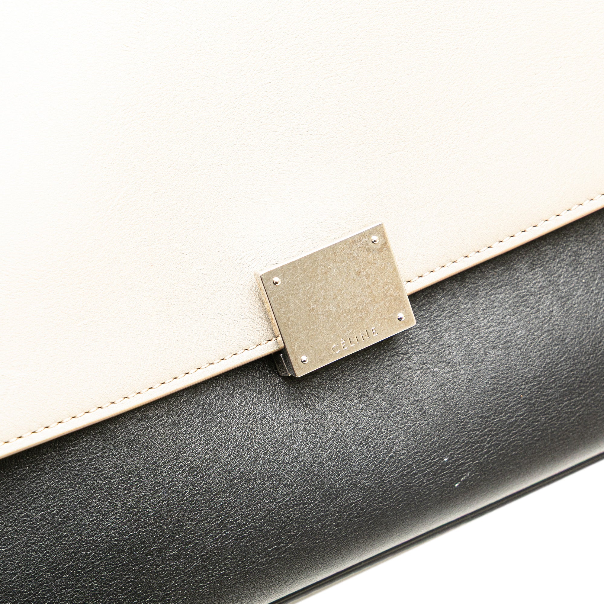 Medium Tricolor Calfskin and Suede Trapeze Satchel