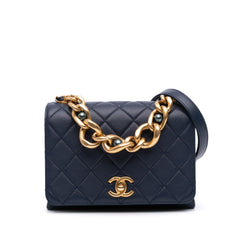 CC Quilted Lambskin Triple Pearl Chain Flap