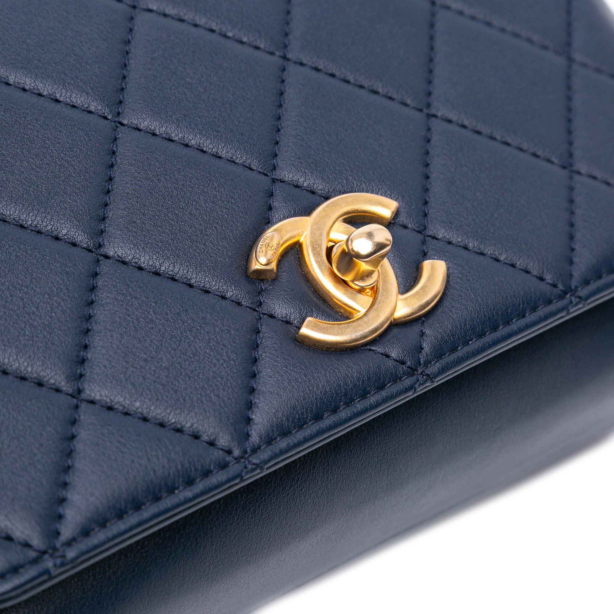 CC Quilted Lambskin Triple Pearl Chain Flap