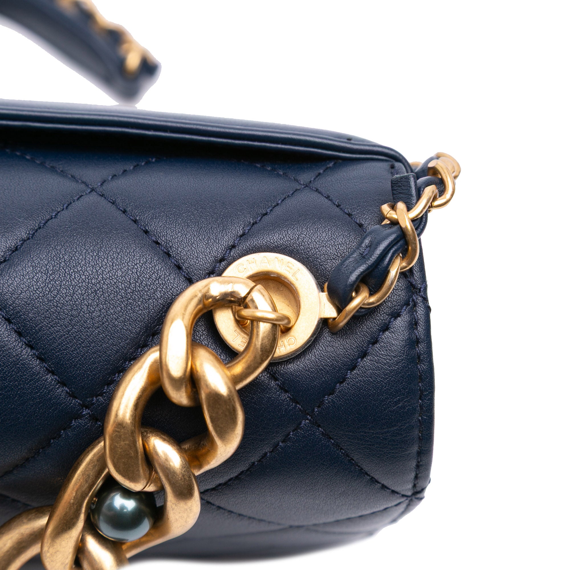 CC Quilted Lambskin Triple Pearl Chain Flap