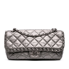 Medium Quilted Metallic Aged Calfskin Chain Me Flap
