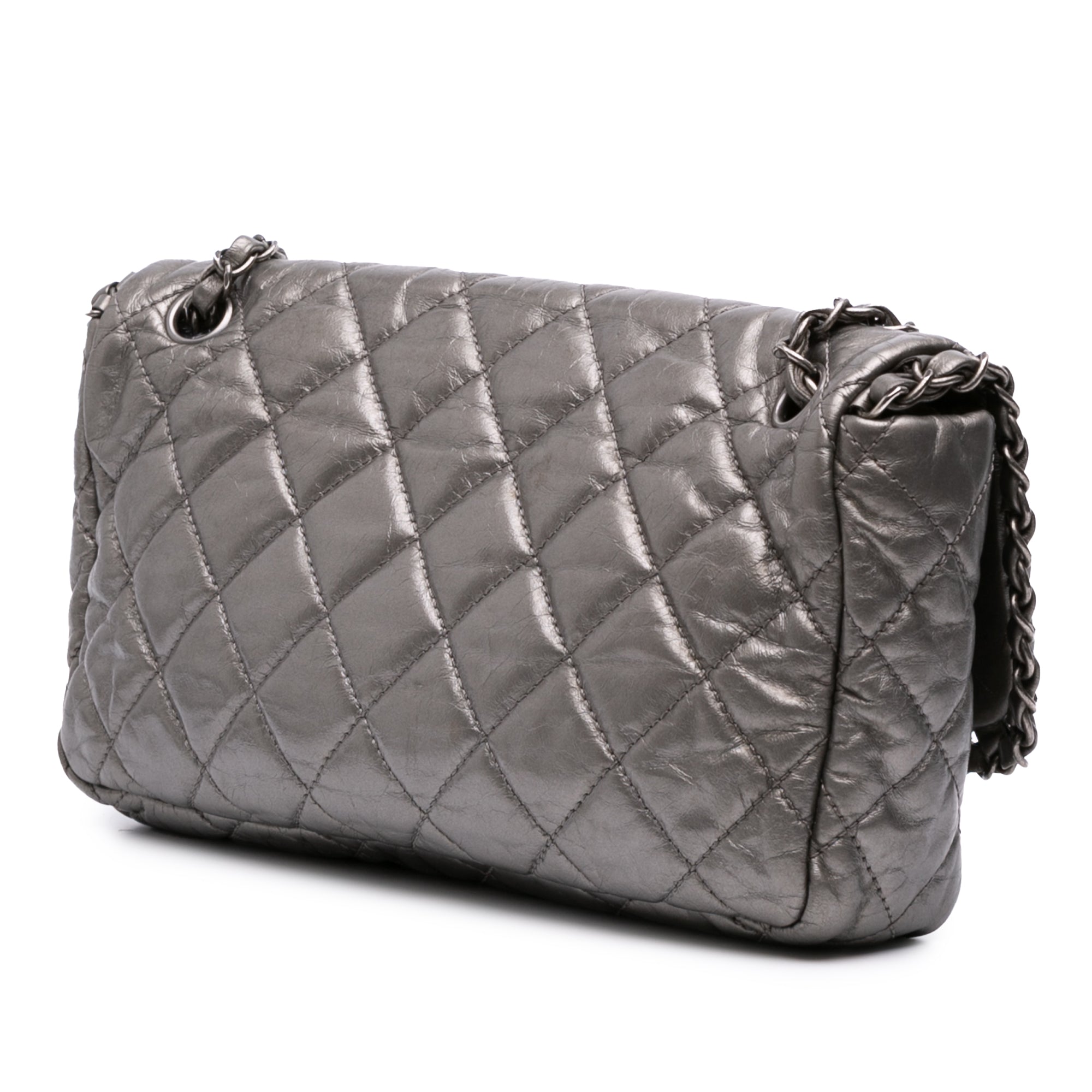 Medium Quilted Metallic Aged Calfskin Chain Me Flap