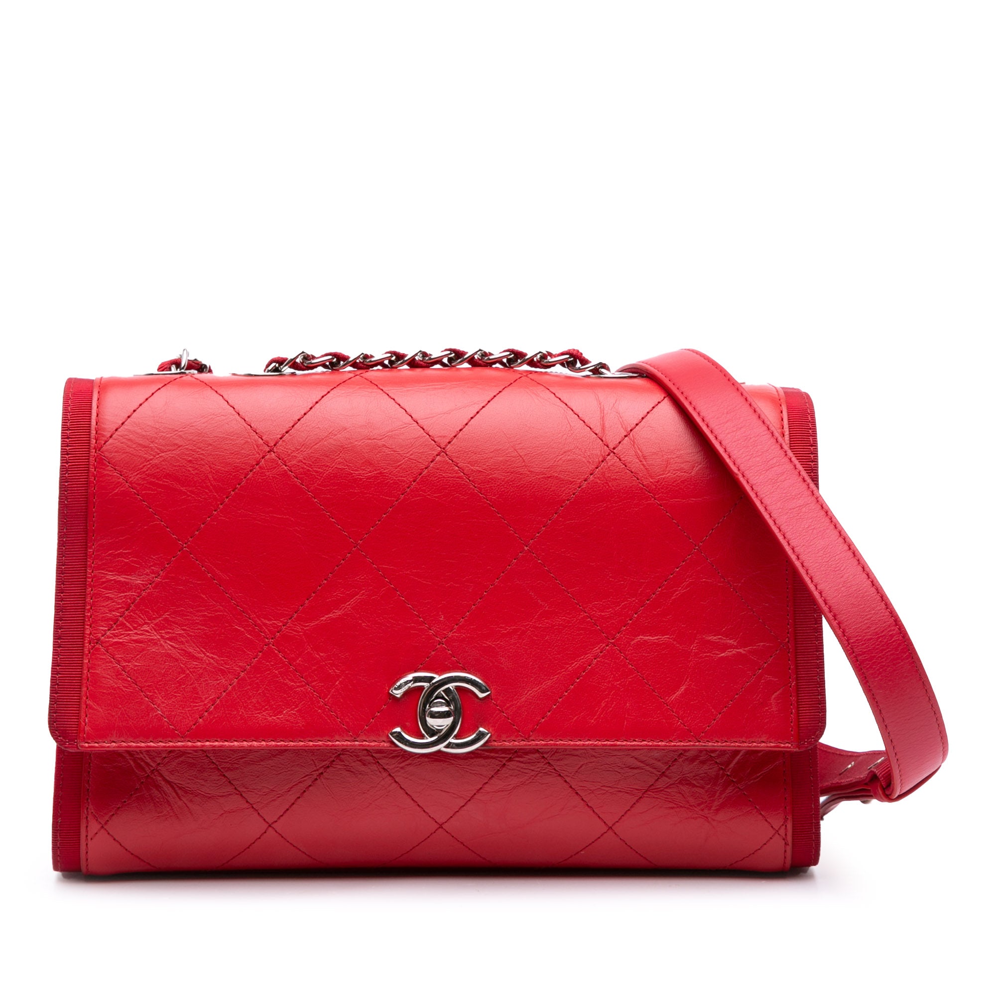 CC Quilted Crumpled Calfskin and Grosgrain Flap