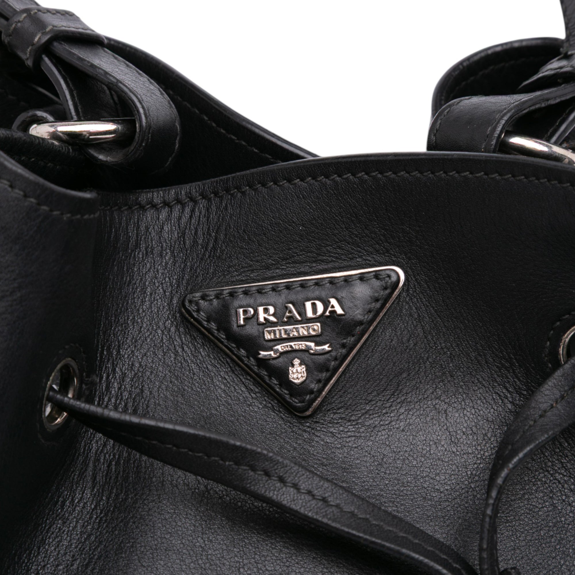 City Calf Drawstring Bucket Bag