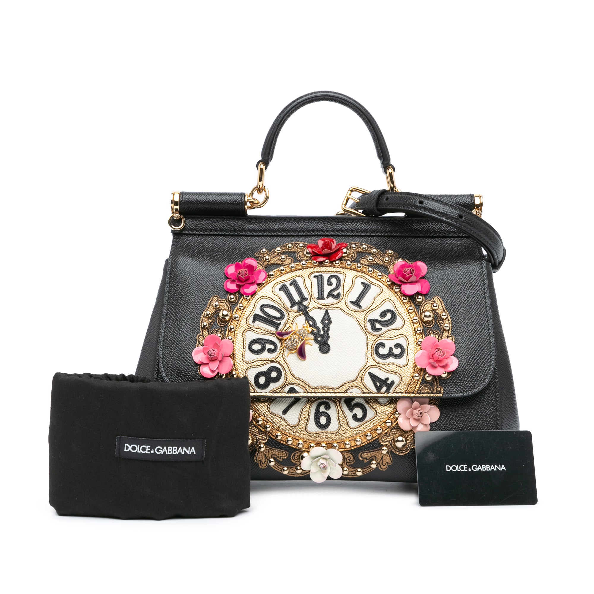 Medium Calfskin Miss Sicily Floral Clock Satchel