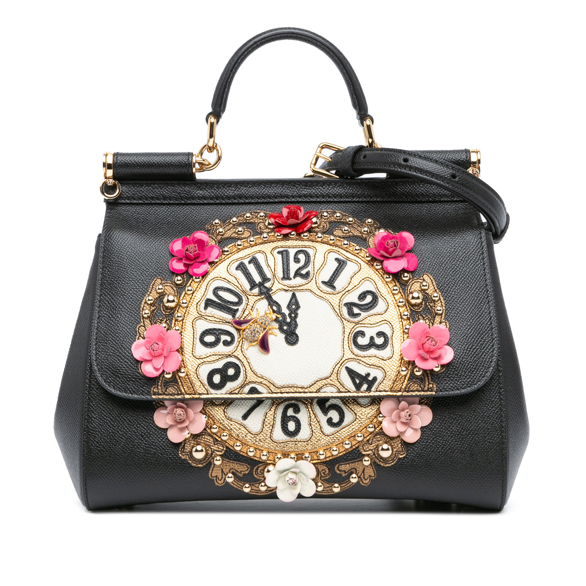 Medium Calfskin Miss Sicily Floral Clock Satchel