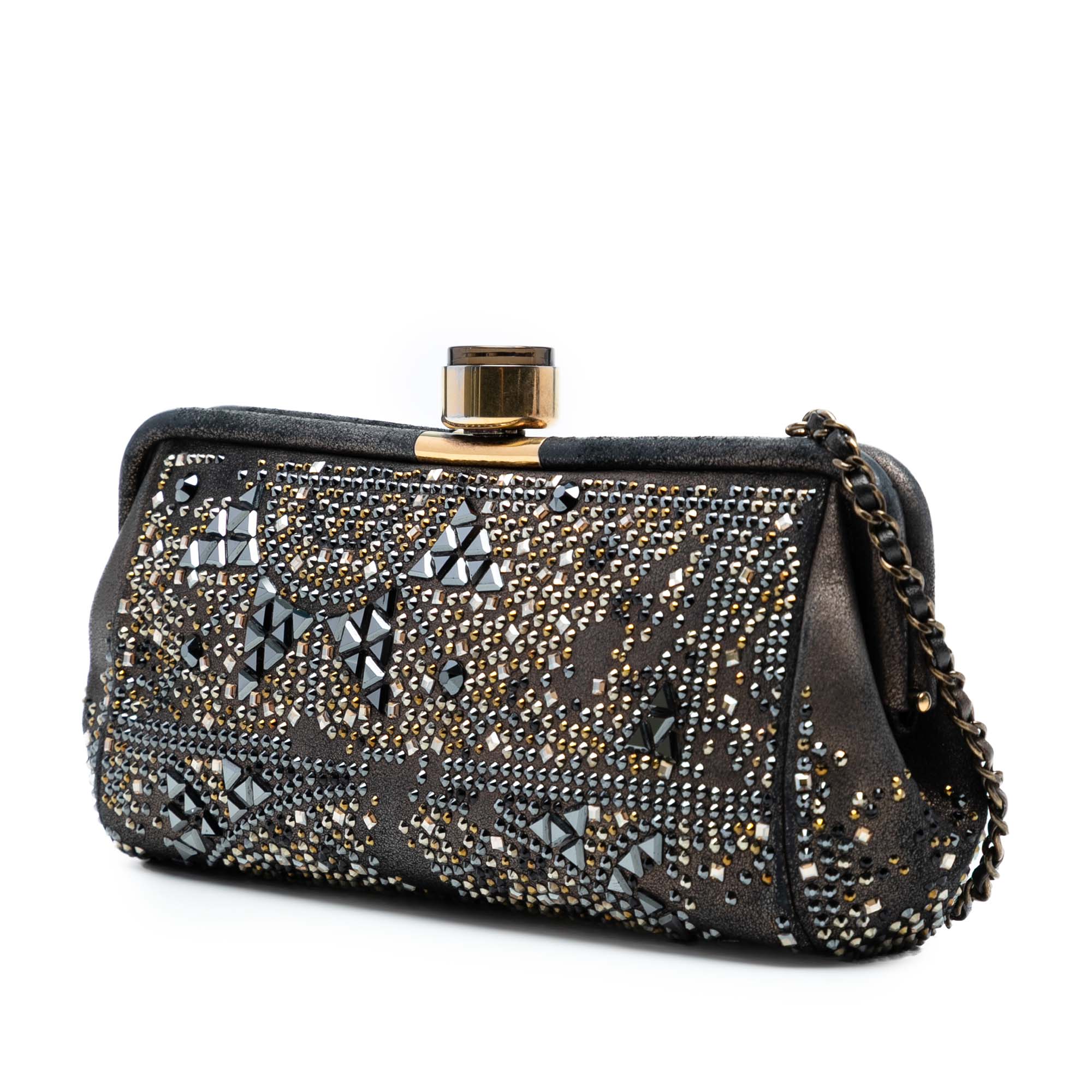 CC Glitter Lambskin Studded Frame Clutch on Chain