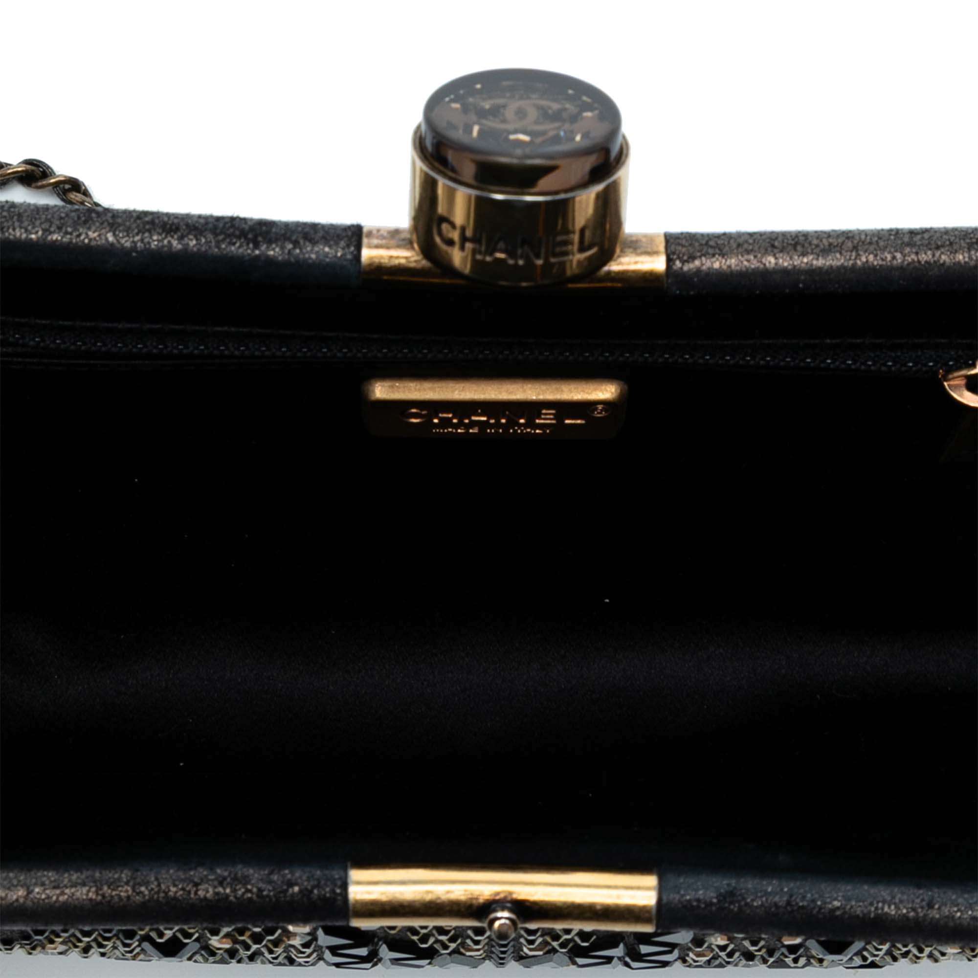 CC Glitter Lambskin Studded Frame Clutch on Chain