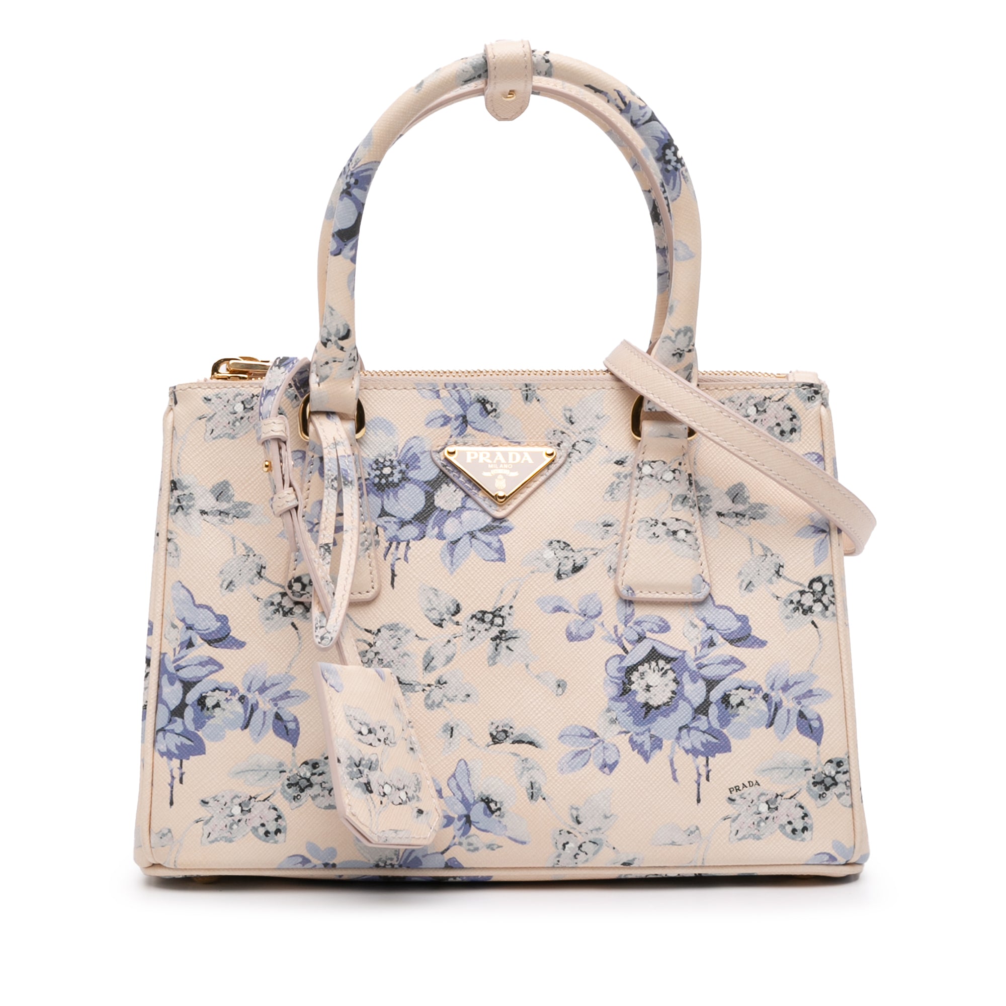 Small Saffiano Lux Galleria Floral Print Double Zip Satchel