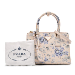 Small Saffiano Lux Galleria Floral Print Double Zip Satchel