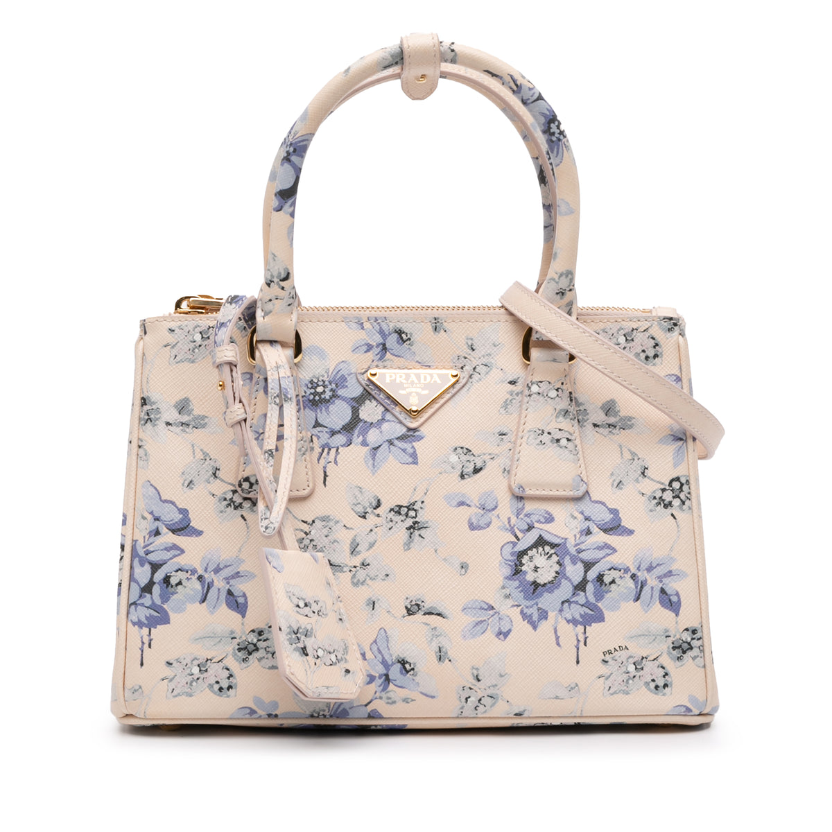 Small Saffiano Lux Galleria Floral Print Double Zip Satchel