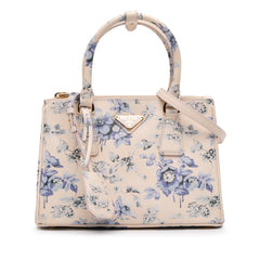 Small Saffiano Lux Galleria Floral Print Double Zip Satchel