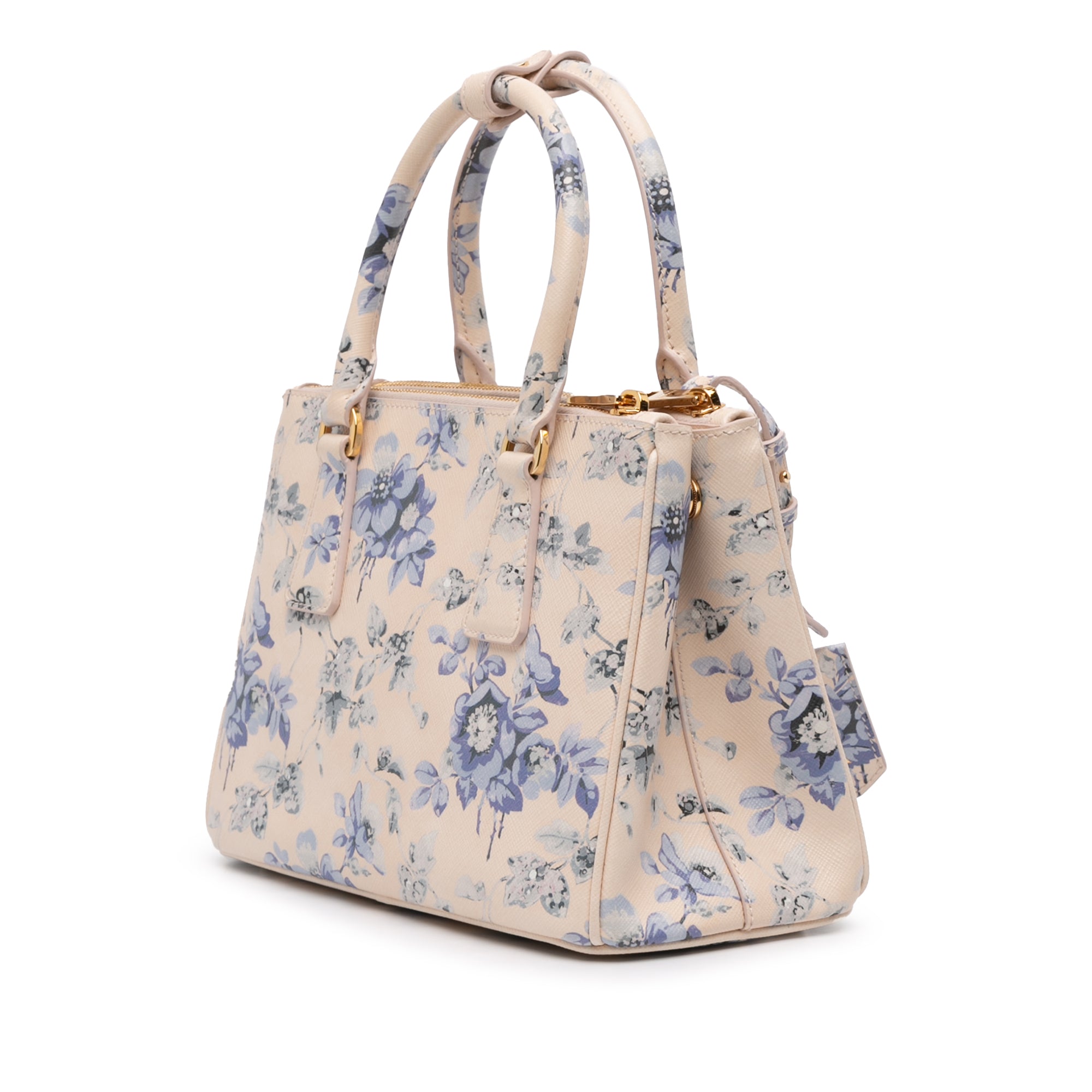 Small Saffiano Lux Galleria Floral Print Double Zip Satchel