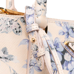 Small Saffiano Lux Galleria Floral Print Double Zip Satchel