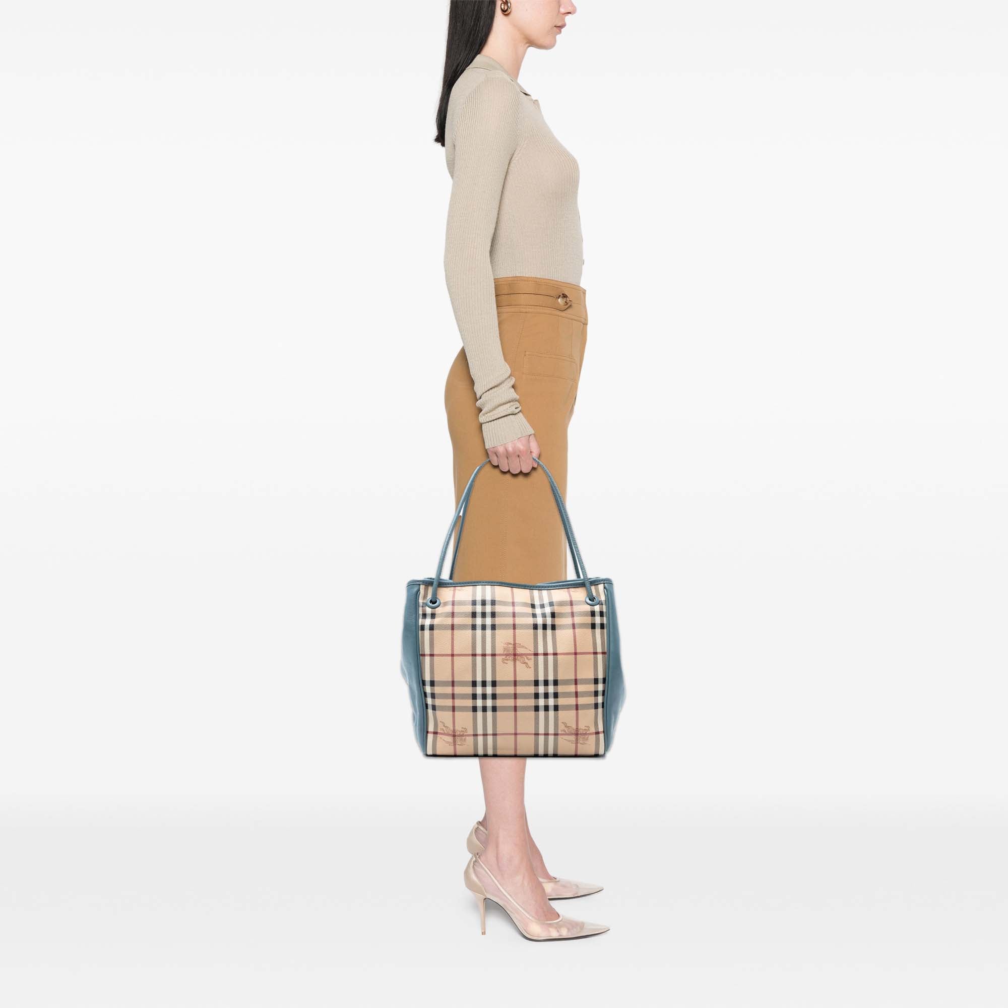 Small Leather Trimmed Haymarket Check Coated Canvas Canterbury Tote