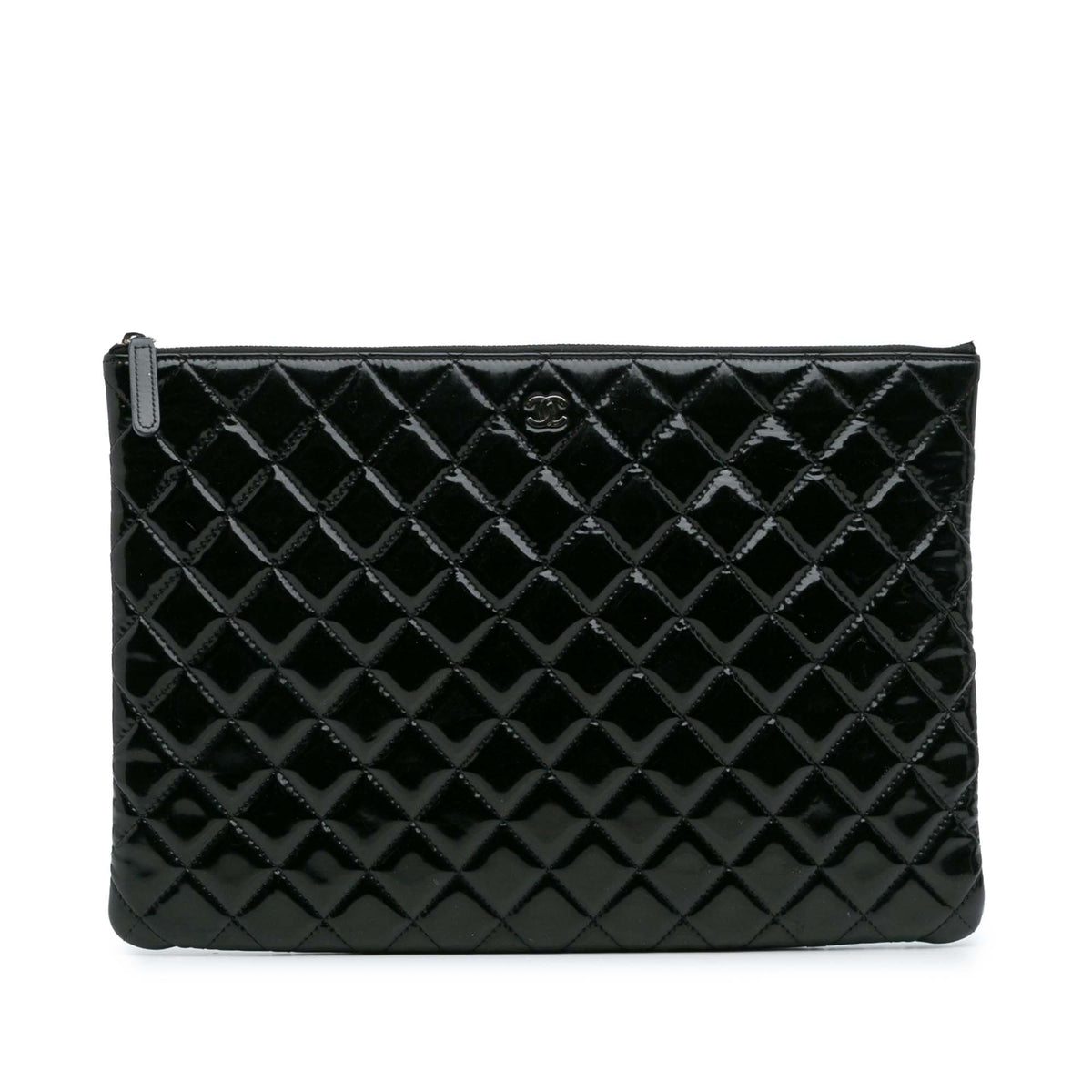 Large Quilted Patent O Case Clutch