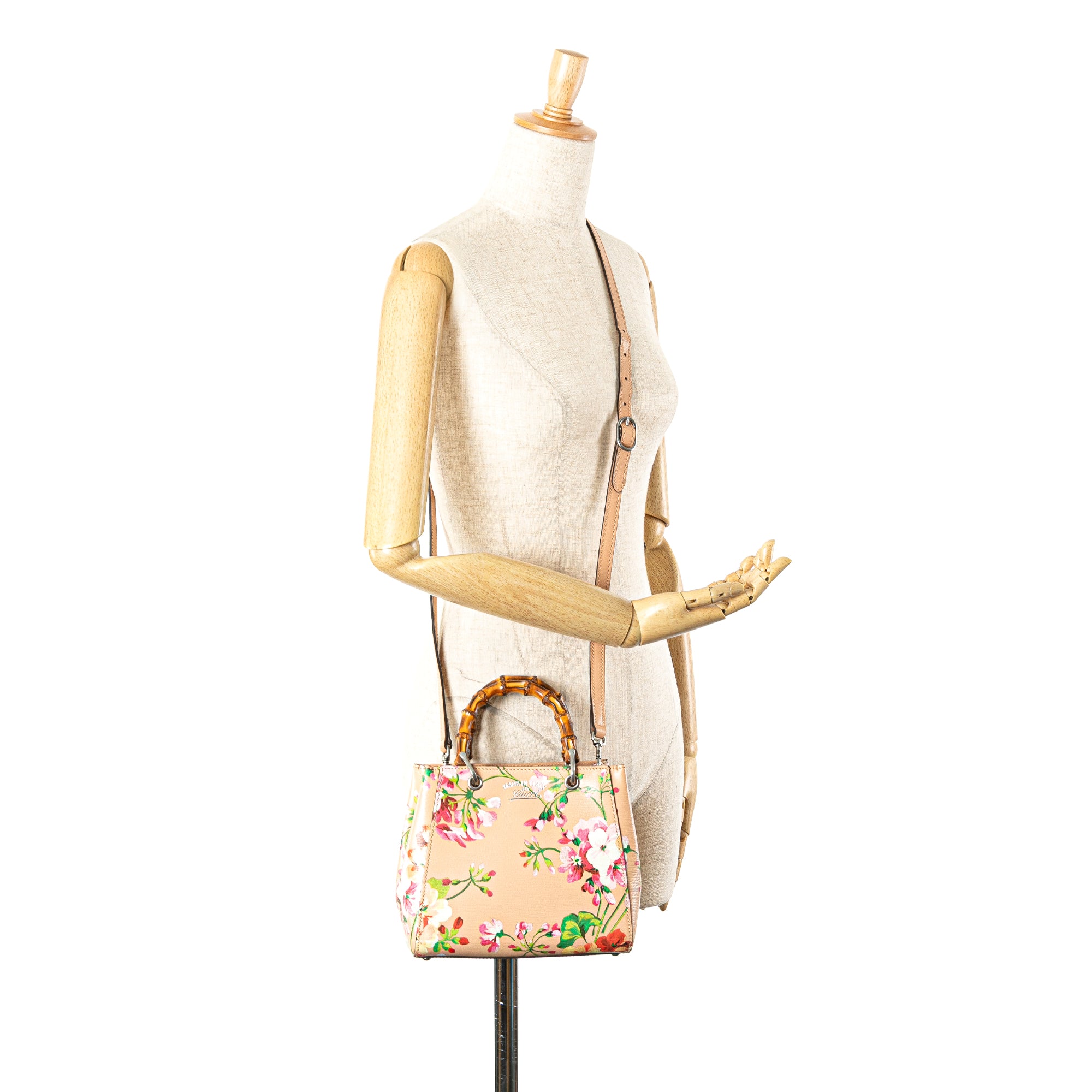 Mini Calfskin Blooms Bamboo Shopper Satchel