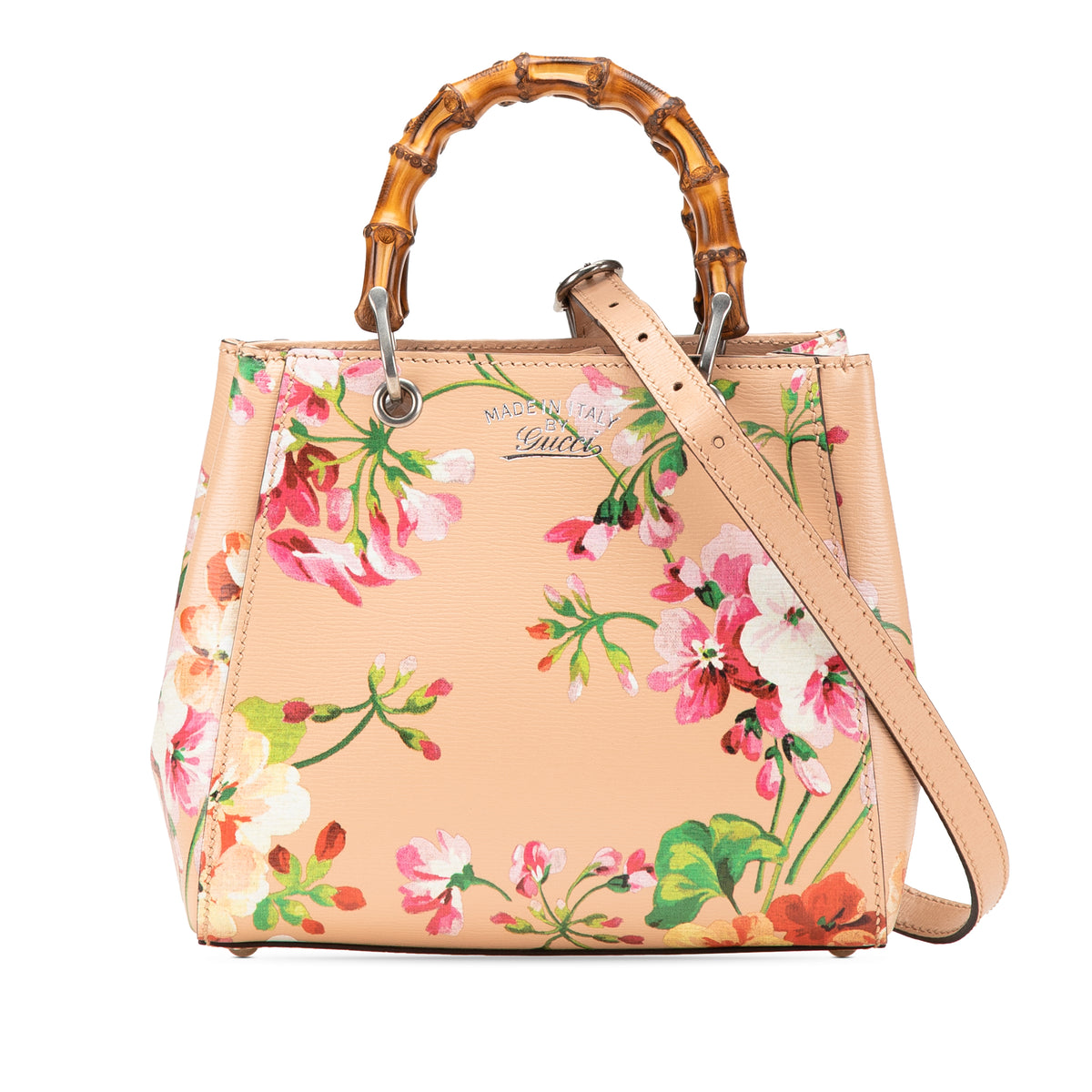 Mini Calfskin Blooms Bamboo Shopper Satchel