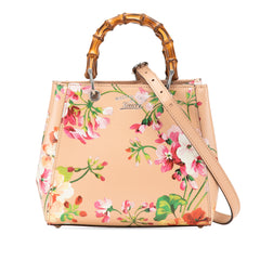 Mini Calfskin Blooms Bamboo Shopper Satchel