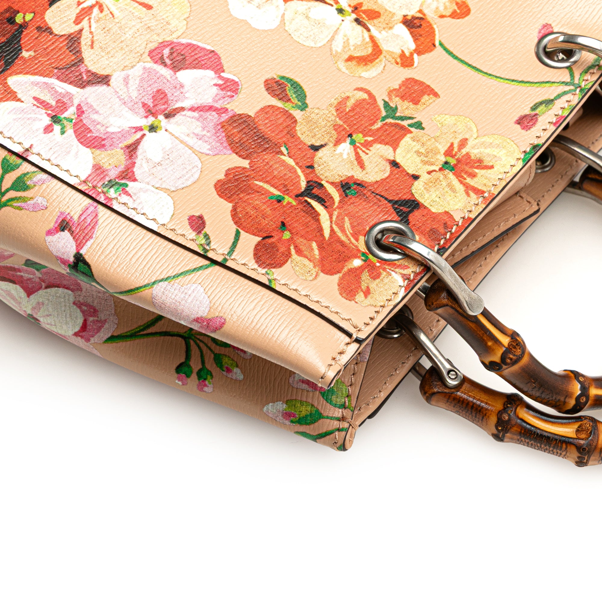 Mini Calfskin Blooms Bamboo Shopper Satchel